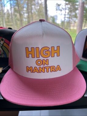 Moses Creations Unisex Pink & White 'High On Mantra' Trucker Hat, NEW